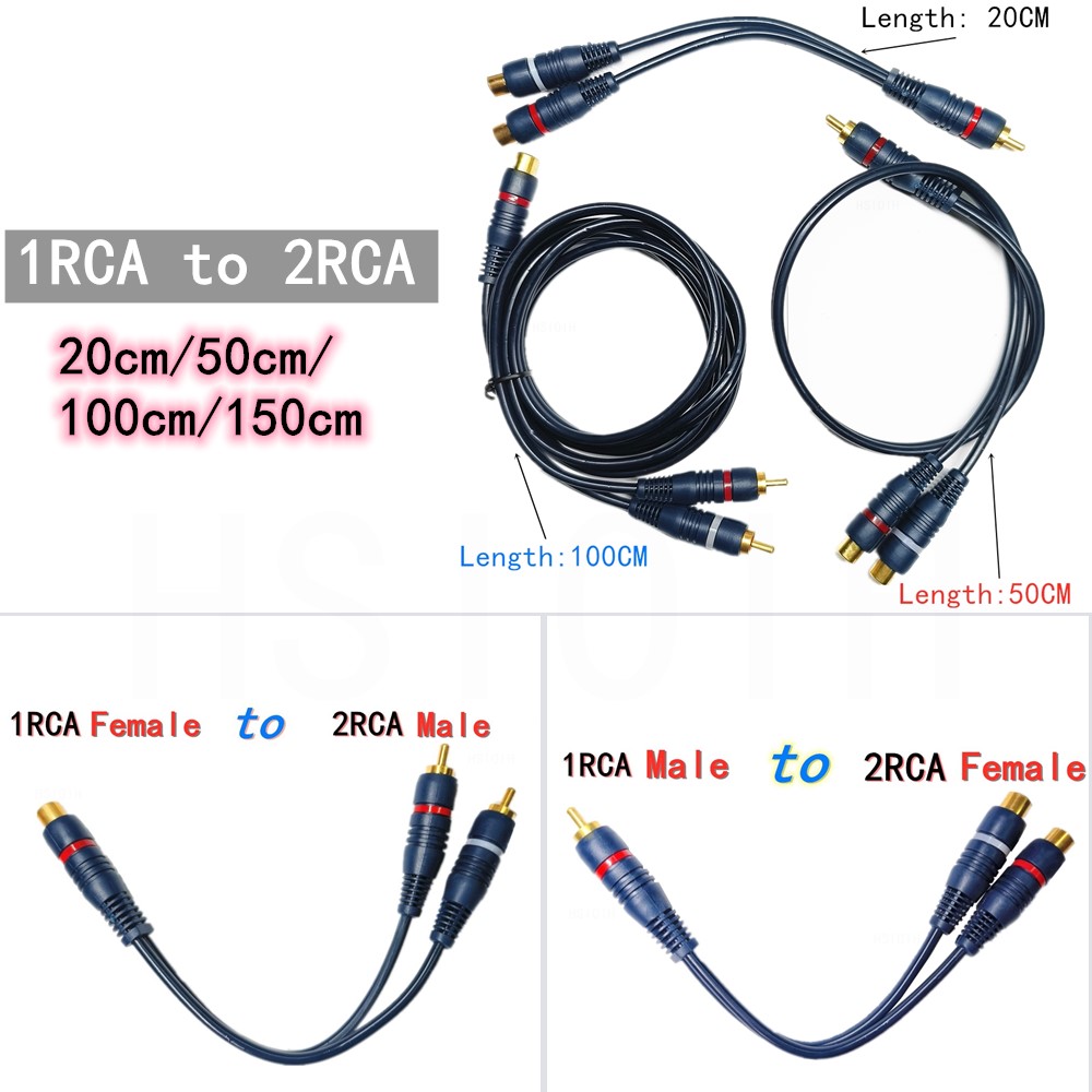 Audio Music Splitter - 1 RCA Male to 2 RCA