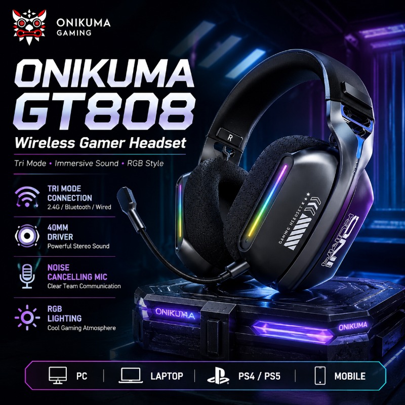 ONIKUMA GT808 Wireless Gaming  - Contact Pickup Mic 评论和价格
